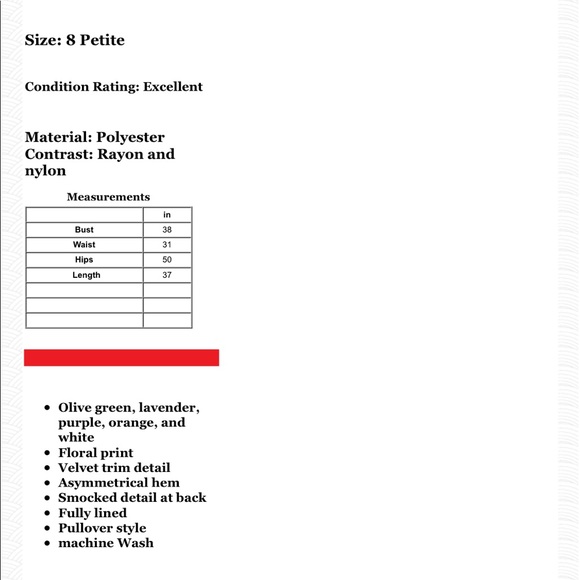 ❌SOLD❌WHBM Olive Floral Velvet Trim Strappy Dress - Picture 8 of 8